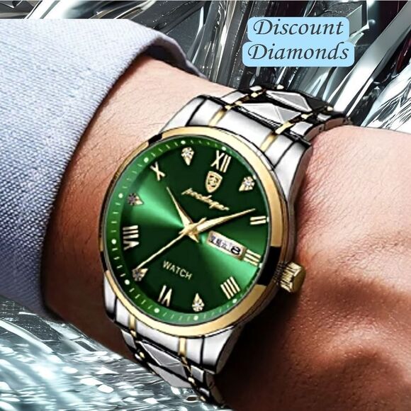 Men's Green and Gold Poedagar Quartz Watch with Stainless Steel Band. - Picture 5 of 5